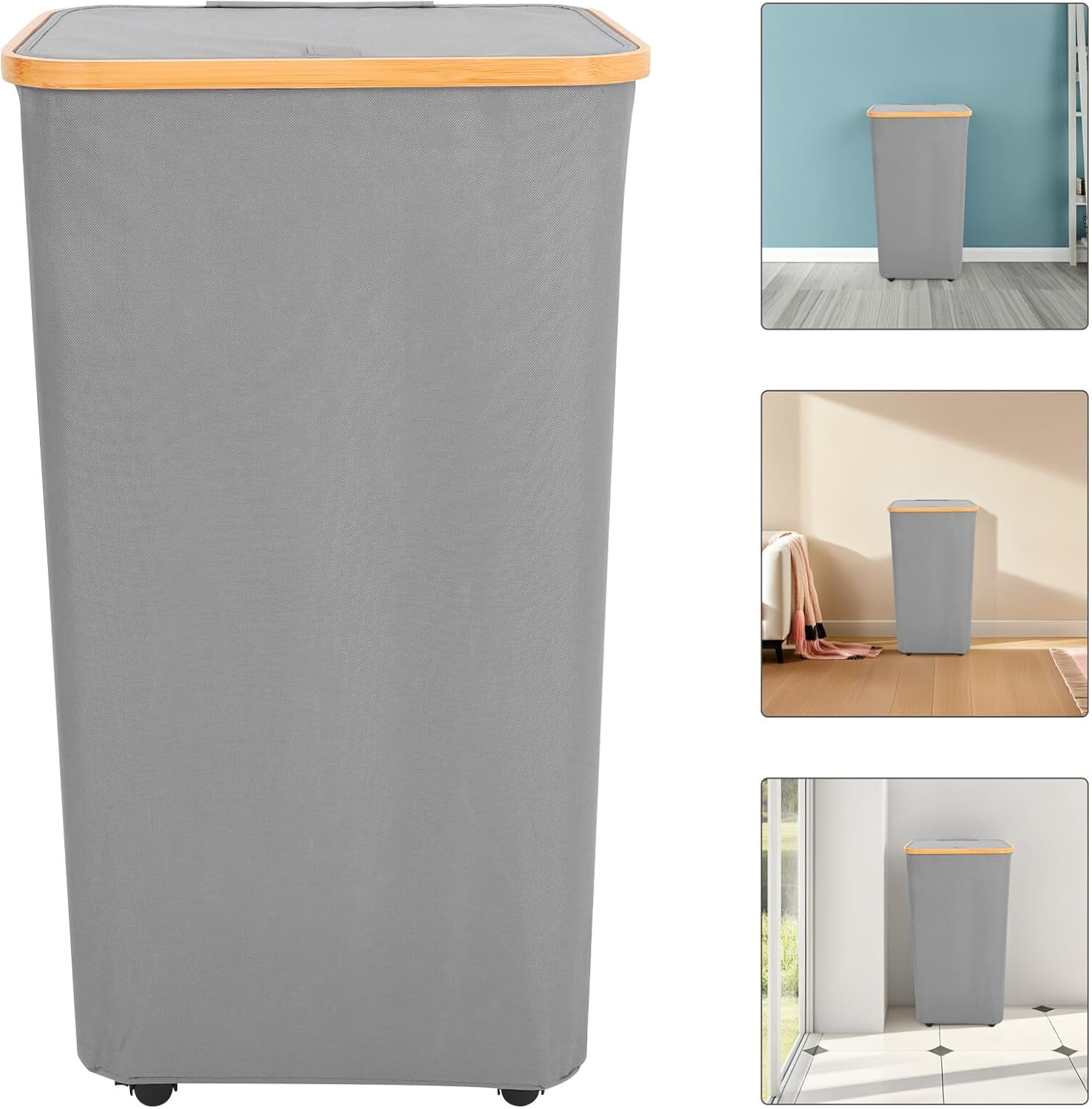 Collapsible Laundry Hamper Basket with Lid and Wheels, Folding Dirty Clothes Laundry Storage Bin with Removable Inner Bag for Bedroom Dorm Bathroom Use