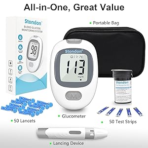 Stondon G-430 Blood Glucose Monitor Kit with 50 Test Strips,Blood Sugar Testing kit,Diabetes Testing Kit, Blood Glucose Meter, 50 Glucometer Strips, 50 Lancets, Blood Sugar Meter Glucometer for Home Use (50)
