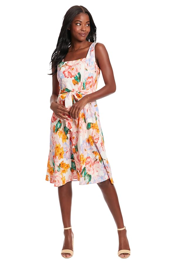 London Times Women's Dresses Floral Summer Dress for Women | Cute Knee Length Dress, Wedding Guest Dresses for Women, Cream/Apricot, 8 by London Times - Used condition - Image 3