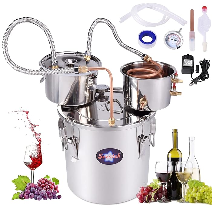 Alcohol Distiller 5Gal 20L, Moonshine Still Distiller Red Copper Pipe Stainless Steel Water Wine