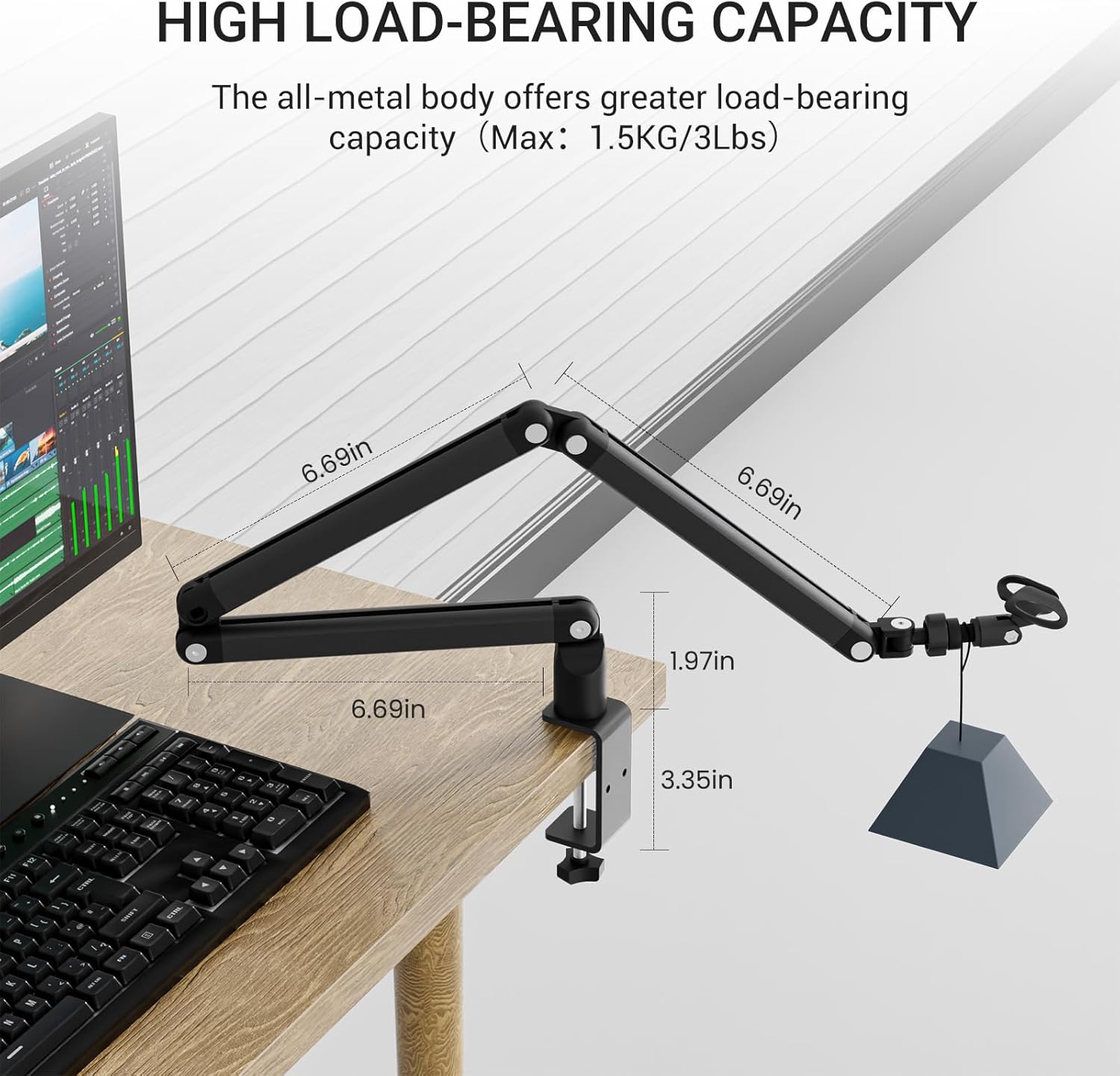 Adjustable Mic Arm, 30 Inch Rotatable Desktop Stand With Cable Management And 3/8 "5/8" Thread, Suitable For Lightweight Microphones Weighing Up To 3 Pounds, Suitable For Streaming, Podcasting, Gaming