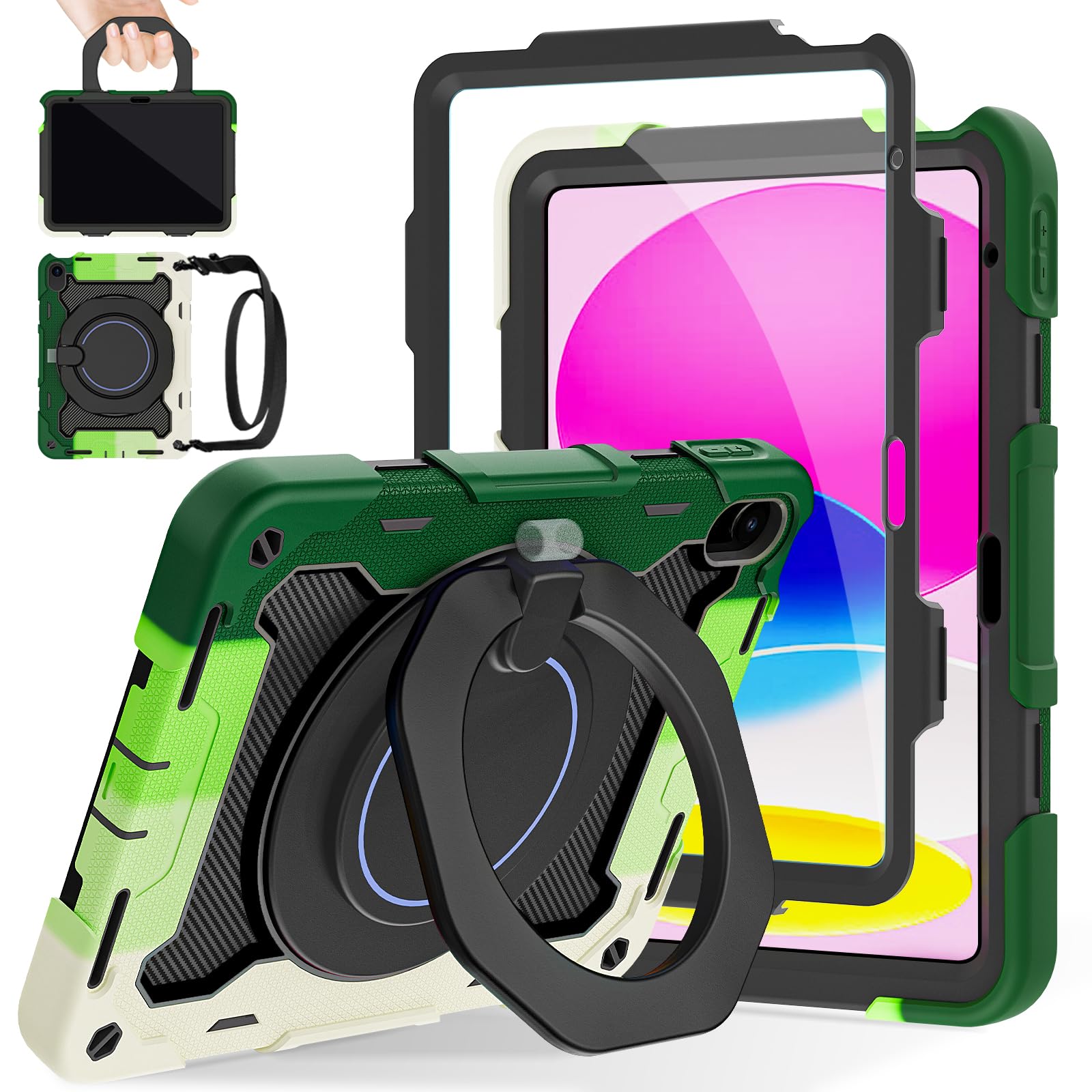 ROISKIN Case for iPad (A16) 11th/10th Generation 11/10.9 Inch for Kids | (2025/2022 Release) Heavy Duty Shockproof Cover with Screen Protector,360°Kickstand & Handle,Shoulder Strap,Pencil Holder