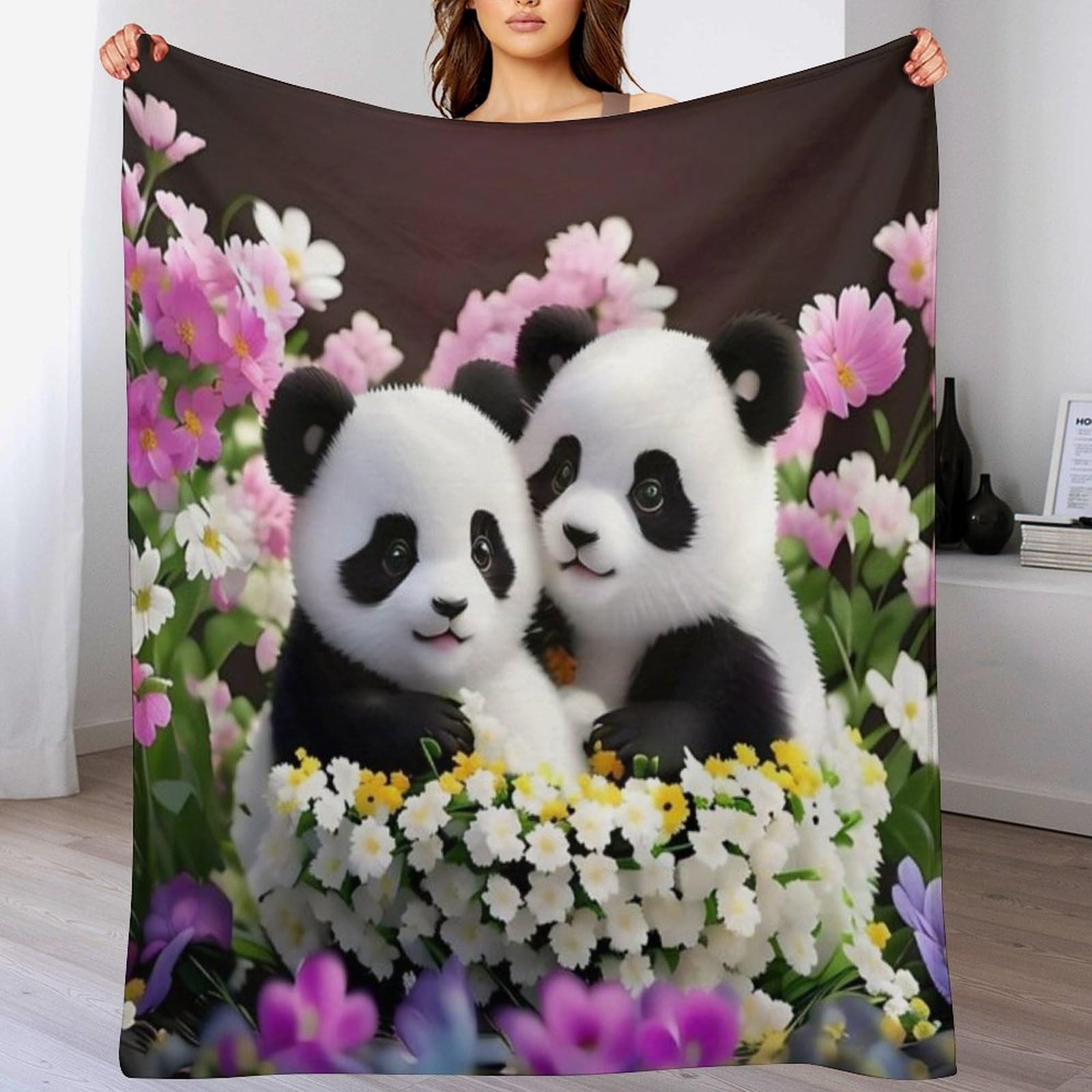 Plaid panda en flanelle couverture douce pour soirées cocooning au salon