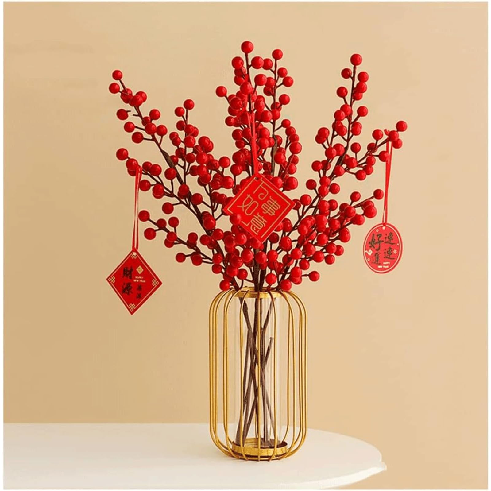XDLEDMKIZ Elegant Fake Flowers Artificial Flowers Flowers Artificial Red Berry Christmas Decoration Flower Arrangement Bouquet