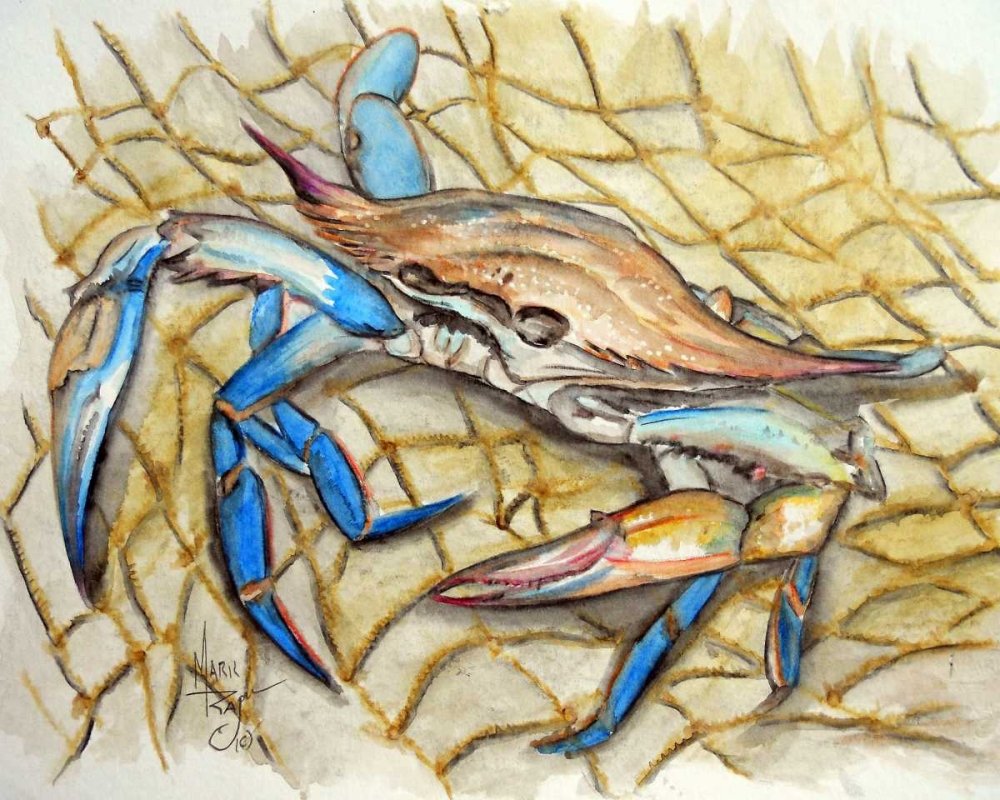 Kunstdruck auf Holz gespannt, blaue Krabbe Ray Mark – Tiere horizontales Bild, blaue Krabbe, Kunstdruck, 76,2 x 94,4 cm