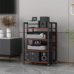 Amazon.co.jp: 3/4/5/6 Tier AV Media Stand Audio Rack with Wood Shelf ...