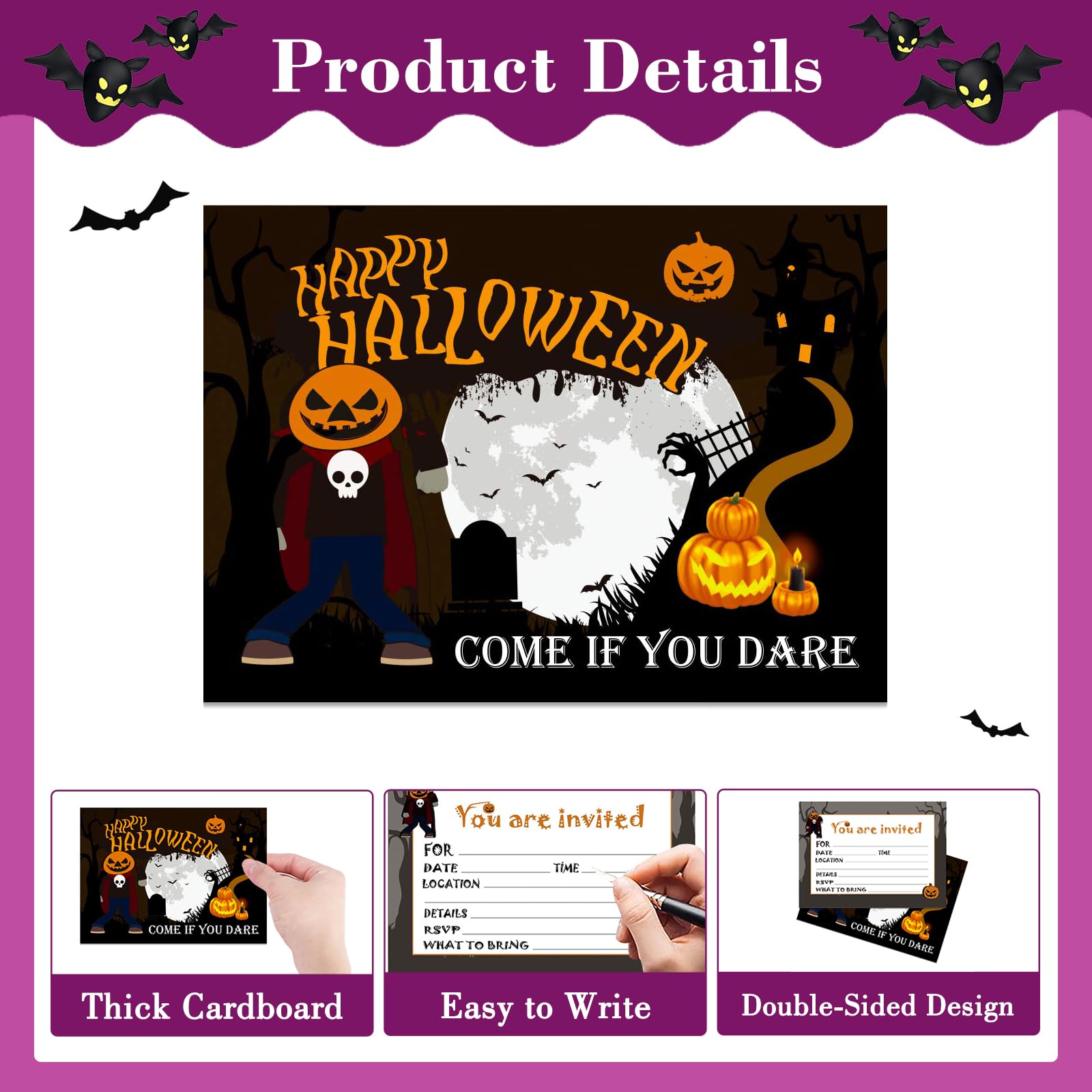 Invitaciones Halloween Handarbeit - 12 Tarjetas + Sobres, 10.5x14.8 Cm, Texto Preimpreso