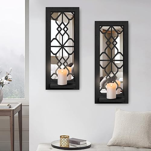 Juego de 2 candelabros de pared de madera de gran tamaño, candelabros rústicos de pared, decoración de pared colgante de granja, marco de madera