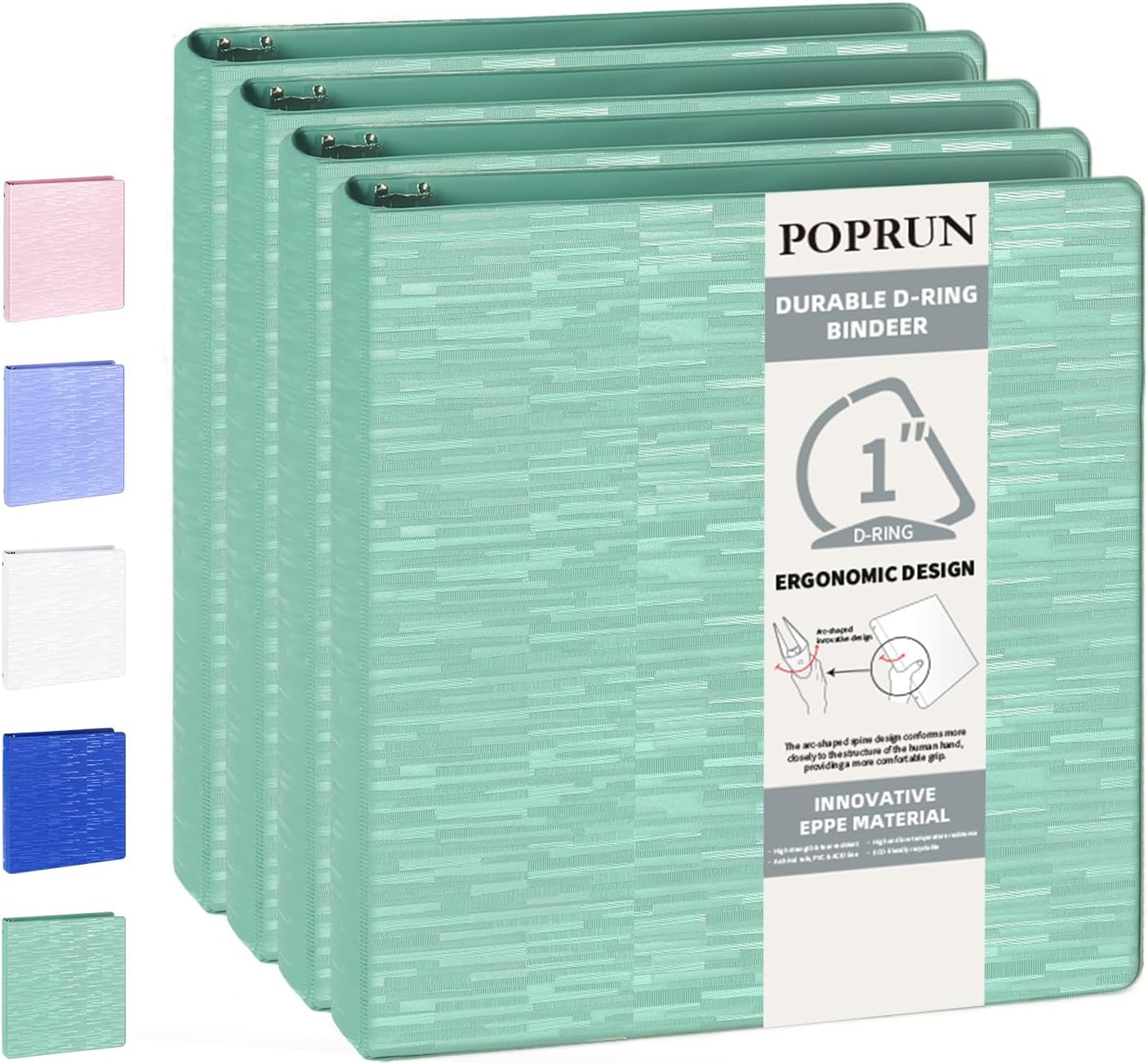 POPRUN 3 D-Ring Binder 1 Inch (PVC-Free) – Holds 225 Sheets