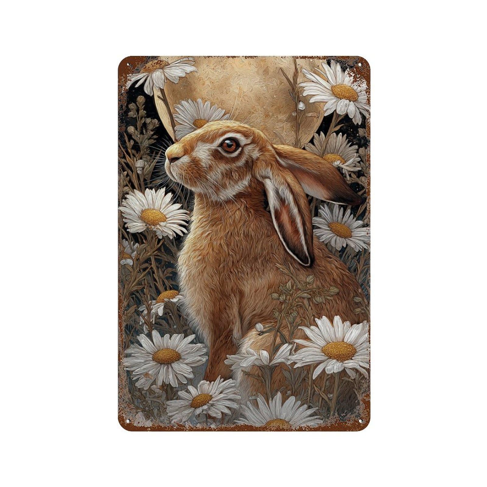 Rabbit in Daisy Field Retro Metal Sign 11.8"x7.9", for Bistro, Counter And Cafe Decor, Rustic Home Decor