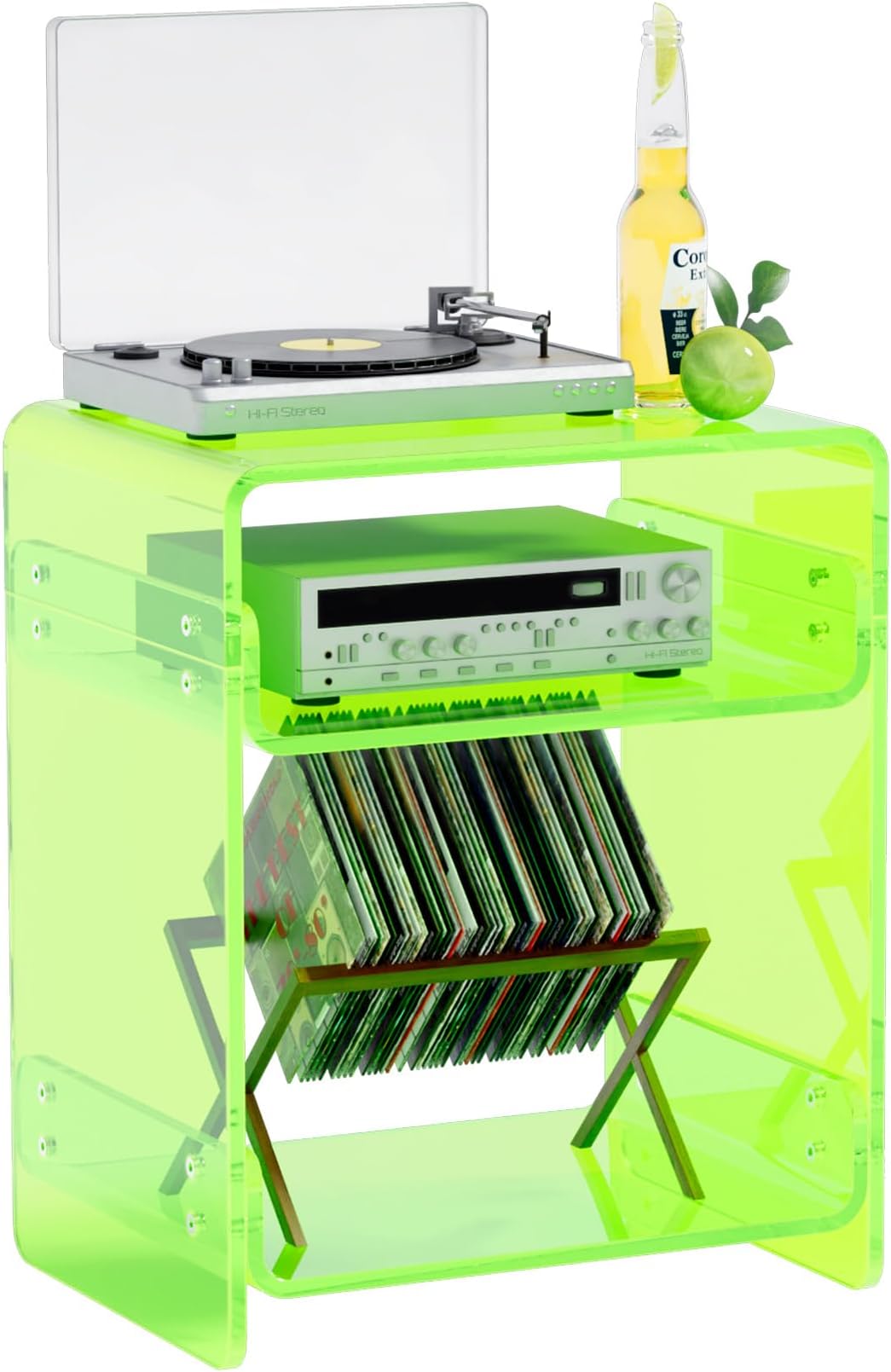 Acrylic Record Player Table with Storage Shelf – Sleek Bedside Storage with Durable Design, Perfect for Bedrooms, Living Rooms, or Modern Interiors – Ideal as a Bedside Table or Sofa Side Piece