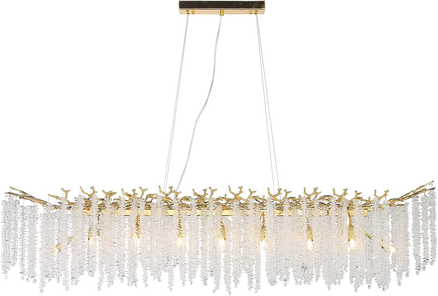 Modern K9 Crystal Chandelier Lighting, Gold Luxury Bamboo Tree Branch Chandelier Pendant, Rectangle Ceiling Light Fixtures for Dining Room,Bedroom,Living Room (Gold-Rectangle 60 in)…