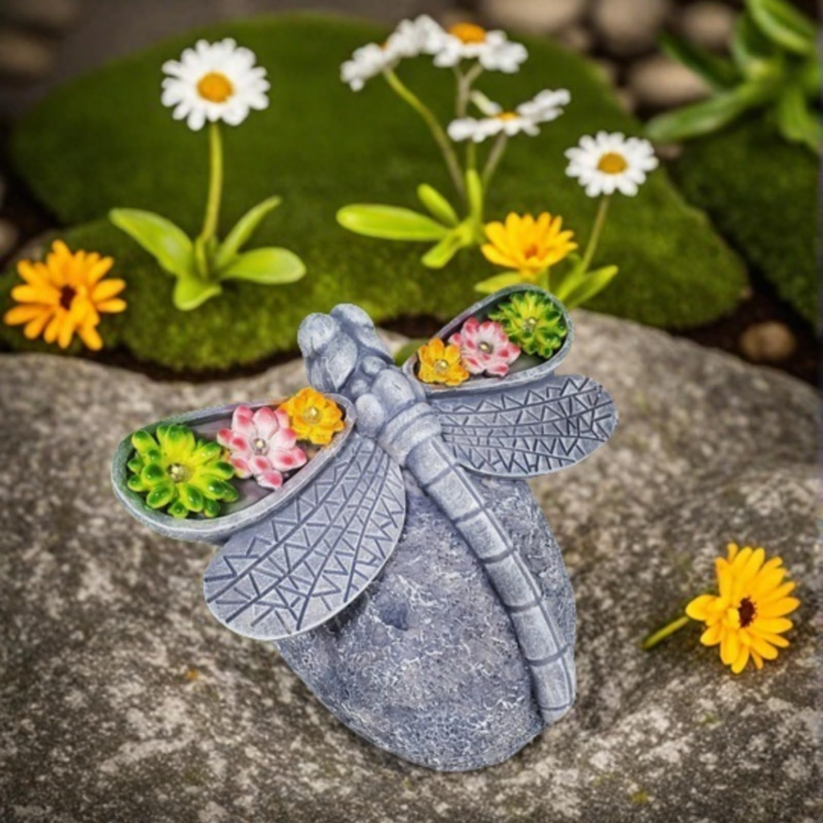 Colcolo Lampada Decorativa in Resina Solare da Giardino Statua Scultura Figura con Accenti Floreali Appendici Motivo Rilievo Ricarica Diurna Adatta a Prato Patio Cortile Aiuole, Grigio Pietra