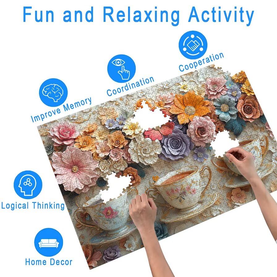 Puzzle 5000 sztuk kwiatów, puzzle drewniany kubek dla dorosłych, rozmiar: 156 x 105 cm, puzzle 5000 sztuk dla dorosłych, rodzinne gry edukacyjne, puzzle pomysł na prezent dla kobiet, wystrój domu