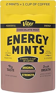Viter Energy 40mg Caffeine Mints - Sugar Free, B Vitamins, Vegan, Boosts Fast Energized Alert Focus, Caffeinated Nootropic Supplement Pills (Chocolate Mint Flavor, 8oz, Bulk Bag)