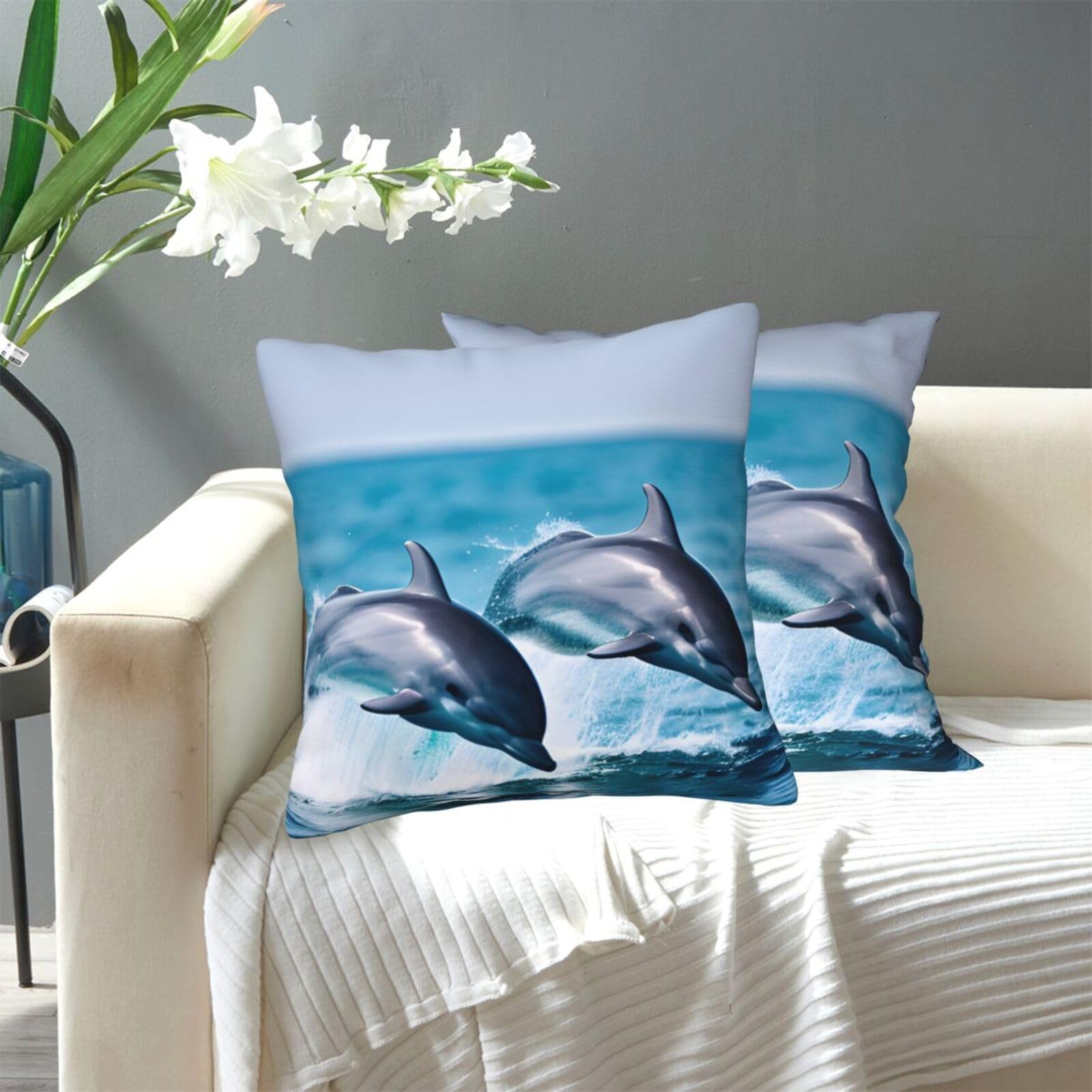FekiLoot Decorative Throw Pillow Covers Modern Farmhouse Pillowcase Double Sided Cozy Cushion Cover for Sofa Couch Bed 20"X20" Cute Dolphin