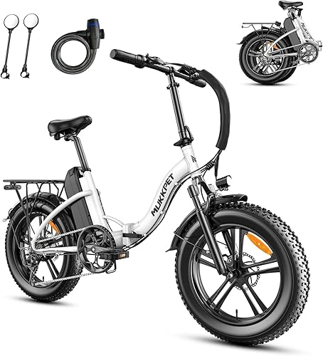 Mukkpet Bicicleta eléctrica para adultos, bicicleta eléctrica plegable de 20 x 4.0 pulgadas, con neumático grueso para hombres y mujeres, con motor