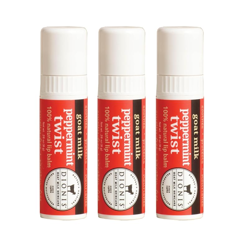 Bálsamo labial jumbo Dionis com leite de cabra Peppermint Twist, pacote com 3