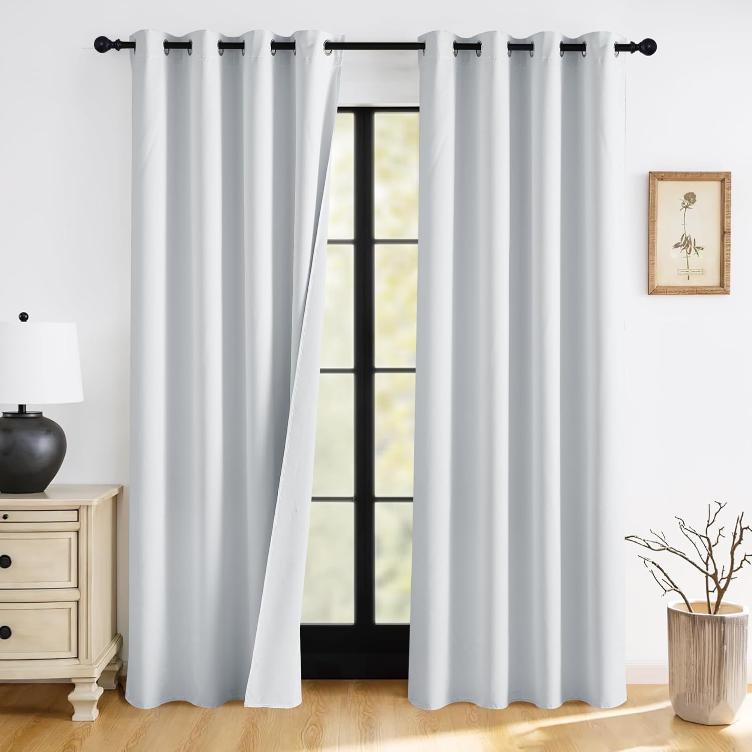 RYB HOME White Blackout Curtains for Bedroom, 100% Blackout Thermal Insulated Noise Reducing Curtains for Living Room Nursery, 52 inches Wide by 84 inches Long, 2 Panels Set
