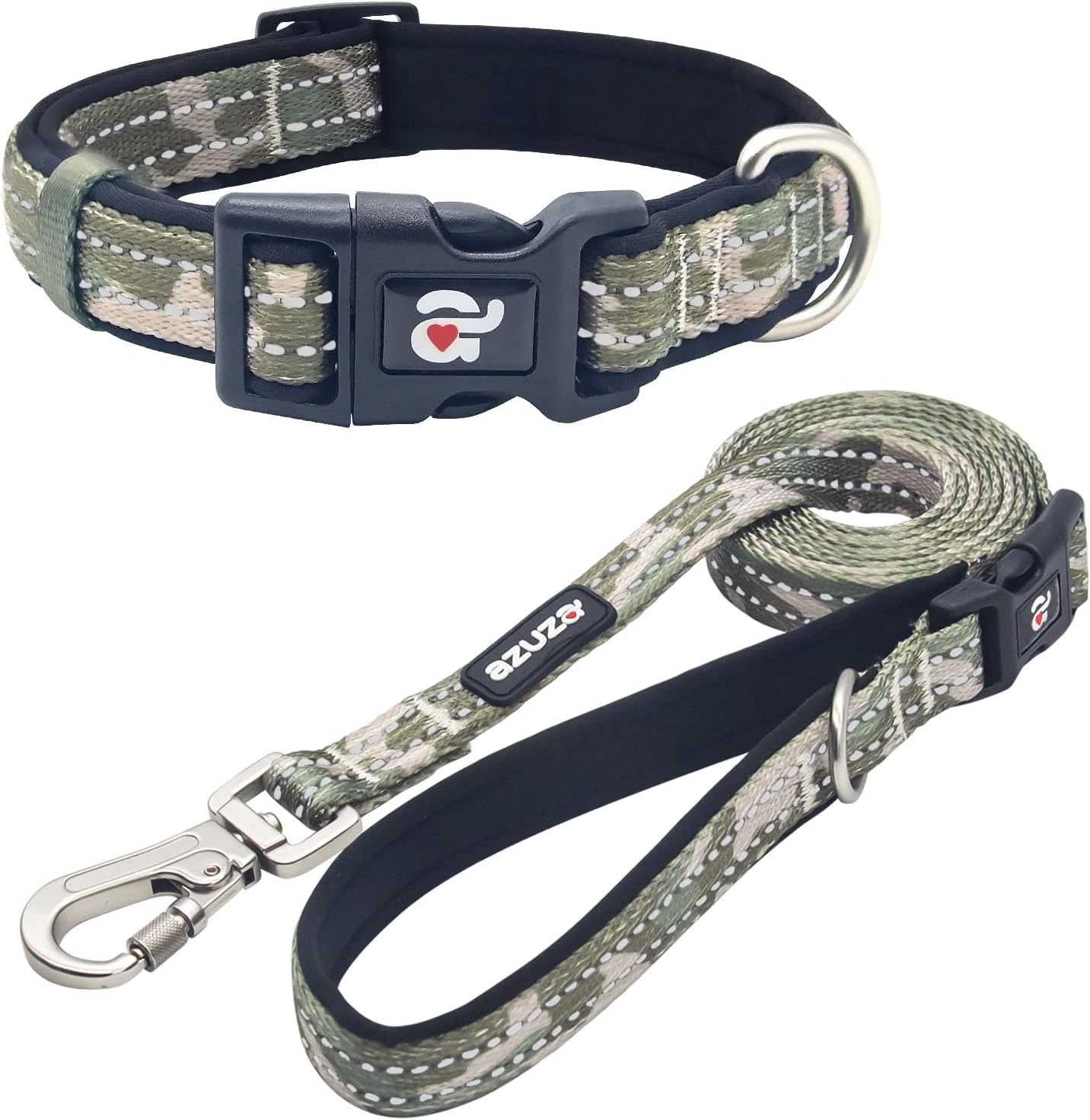 azuza Reflective Dog Collar and Leash Set with Airtag Holder, Blue Camo Padded Collar with Matching Clip Handle Leash for Small Dogs