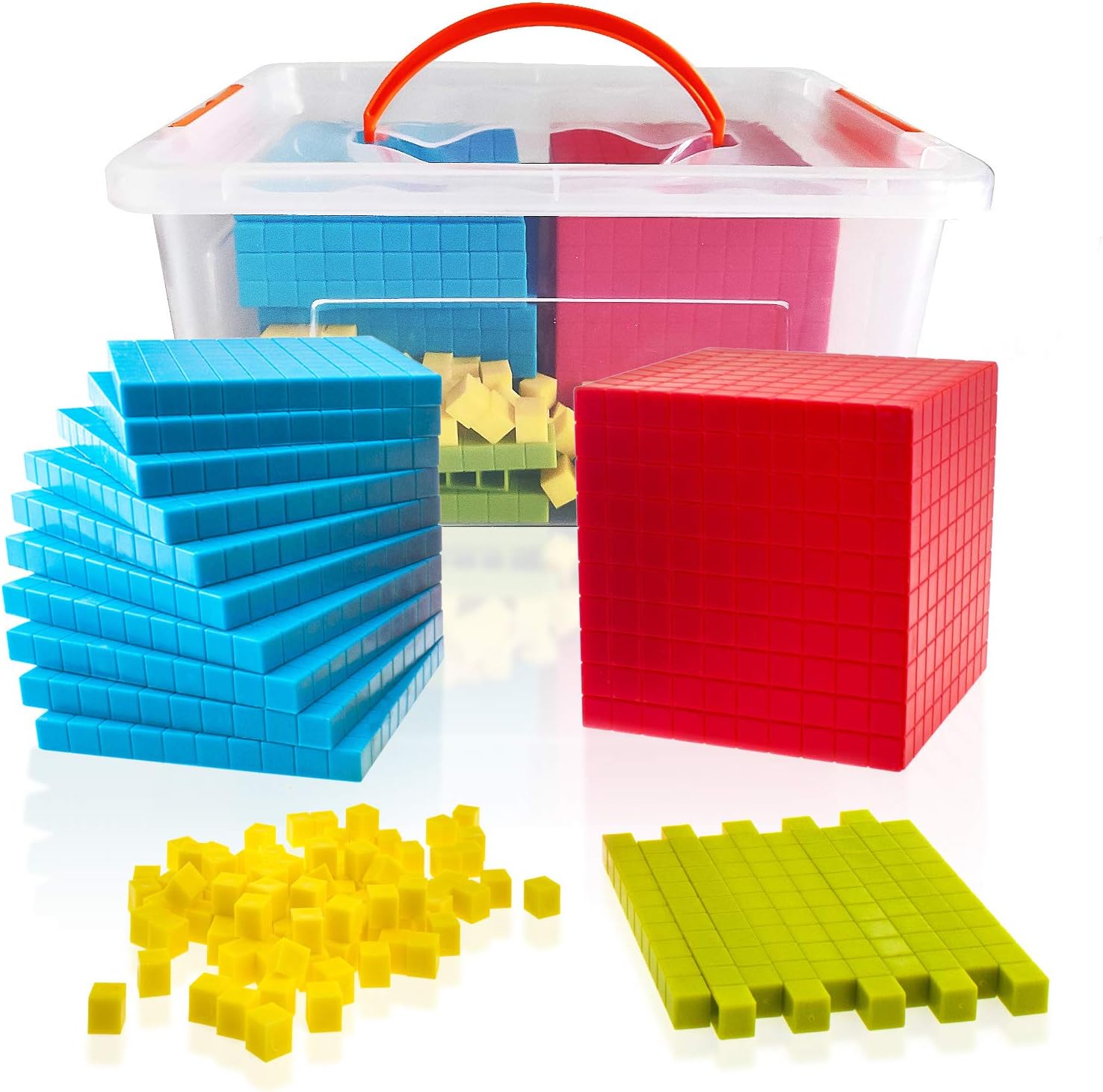 Doloowee Base Ten Blocks Set - 121PCs Base 10 Set Learning Math Manipulative Teach Kids Volume, Place Value and Number Concepts for Early Counting Math in School or Home