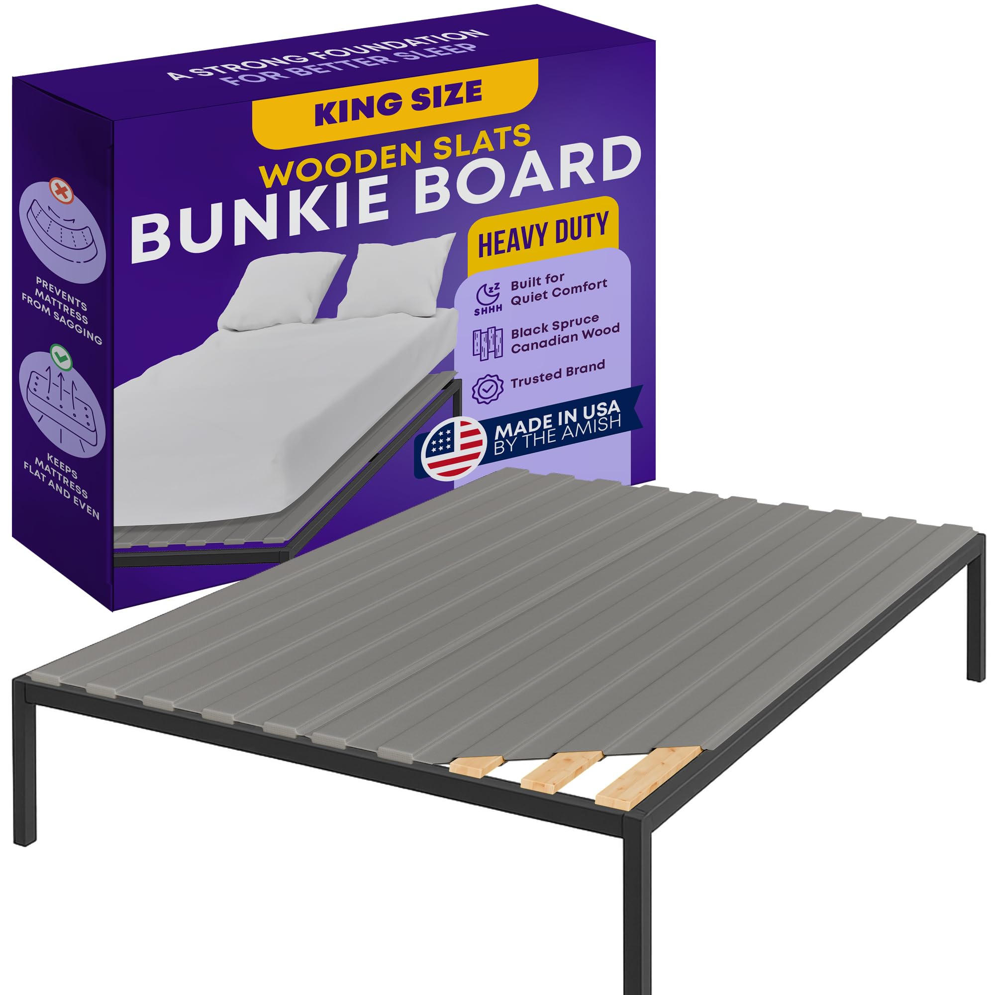 Greaton, Wooden King Bed Slats for Support Under Mattress with Cover – Replacement Wood Slats for King Size Bed Frame – Under Mattress Support Without Extra Height – 3.38-Inch Standard Width