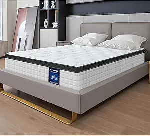 12 Inch White Queen Spring Mattress,Medium Firm with Gel Memory Foam,Individually Pocketed Coil,Fiberglass-Free Fire Retardant CertiPUR-US Certified,80"*60"*12"