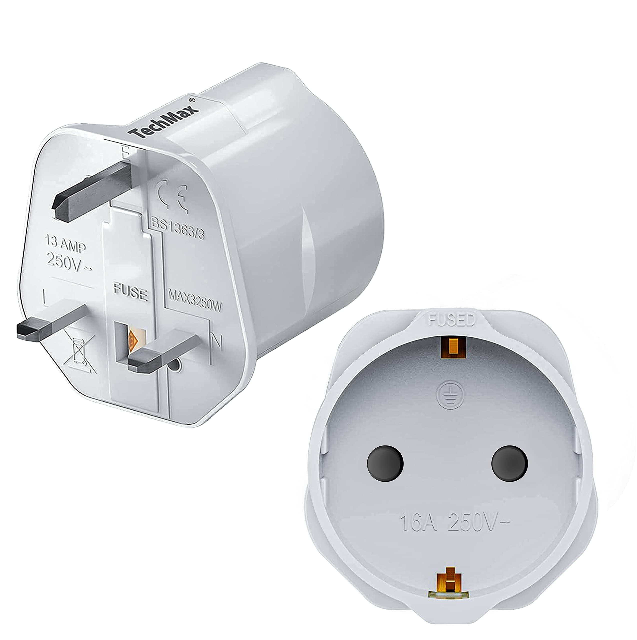 HITRENDS Adattatore Spina Europa A UK 2 Pezzi – 13A Fusibile, 3250W, Sicurezza Bambini, Per Viaggi In Inghilterra