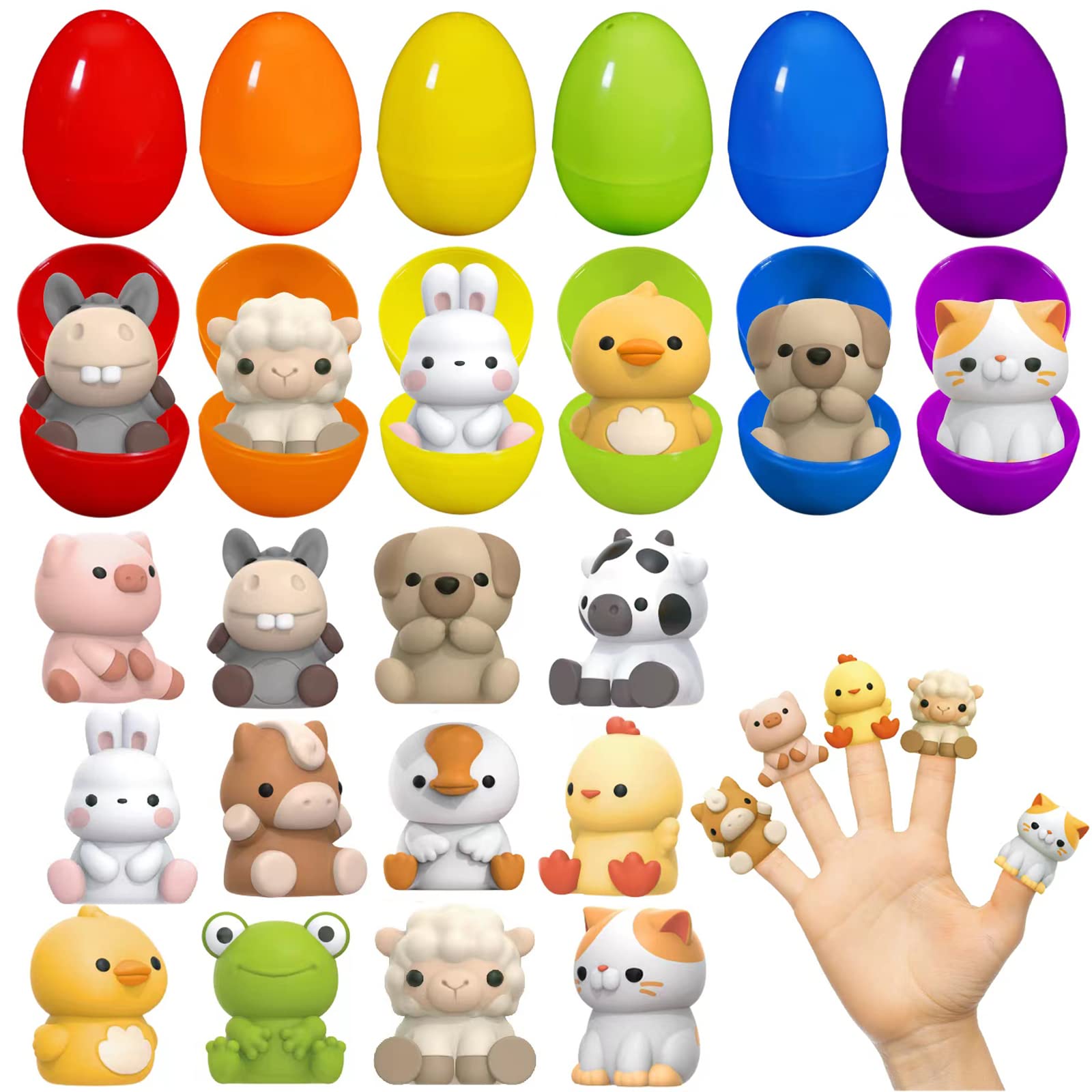 Prefilled Easter Eggs with Animal Finger Puppets for Easter Basket Stuffers Fillers, Easter Party Favors for Kids Toddlers, Easter Eggs Hunt, School Classroom Rewards Supplies,12 Pack