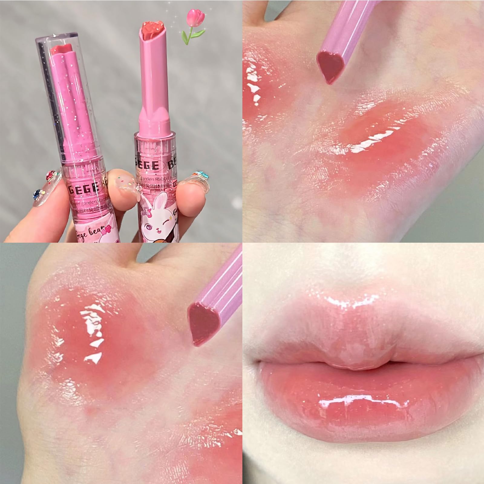Set di 6 rossetti Crystal Jelly, balsamo per labbra a forma di cuore colorato, lucidalabbra idratante, impermeabile, per la cura delle labbra