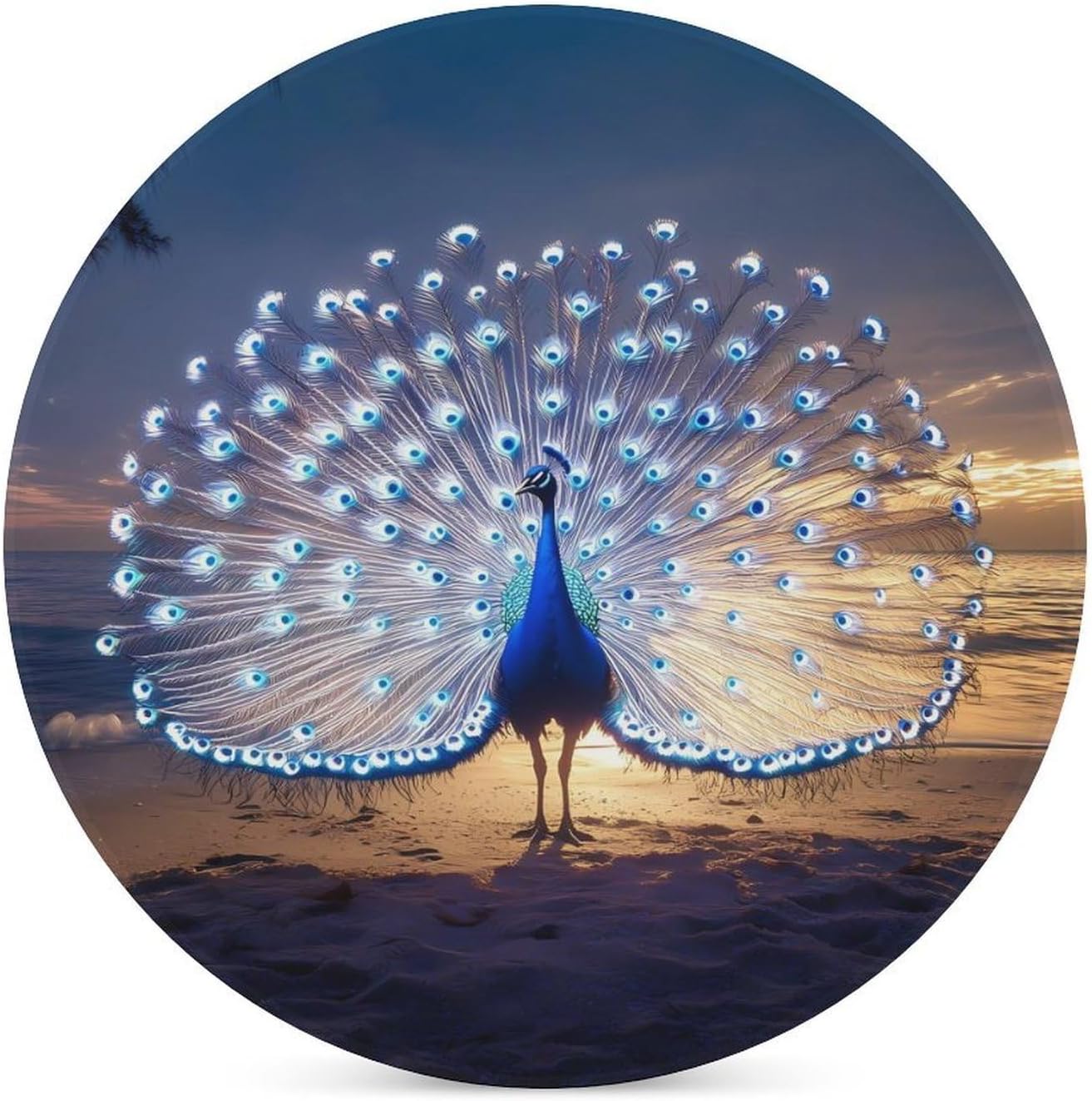 Peacock on Beach Round Ceramic Coasters Print Drinks Absorbent with Cork Base for Home Decor Gifts 4 Inch