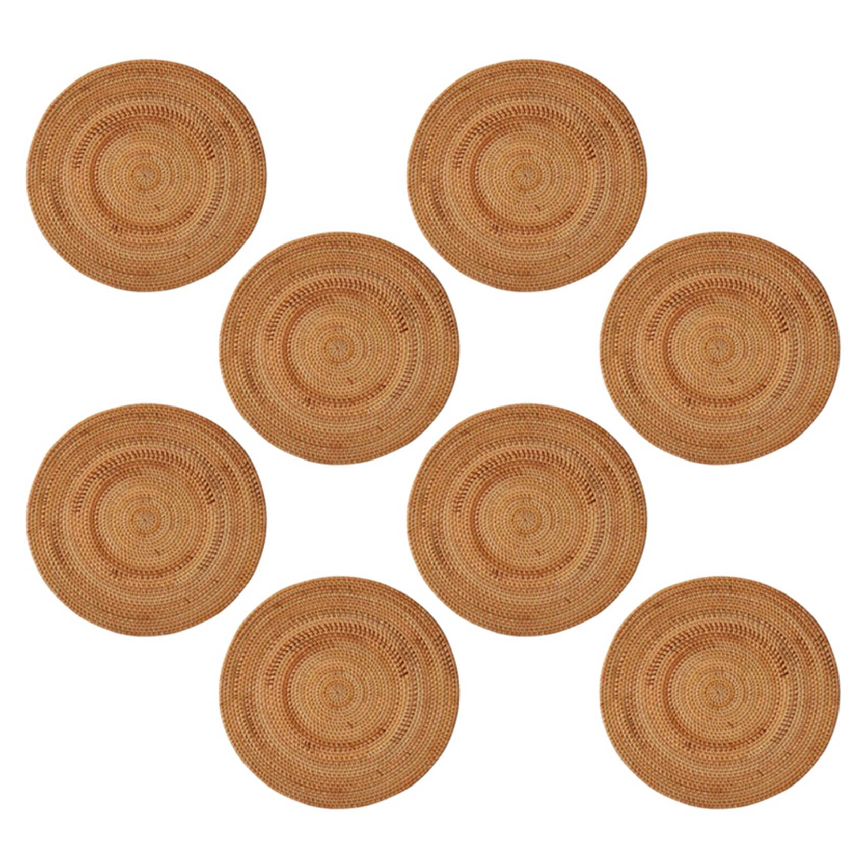 Hndhbfgrt 8X Rattan Woven Placemats,Table Mats,Non Slip Heat Place Mat,Wicker Placemat,Trivets for Hot Dishes Round