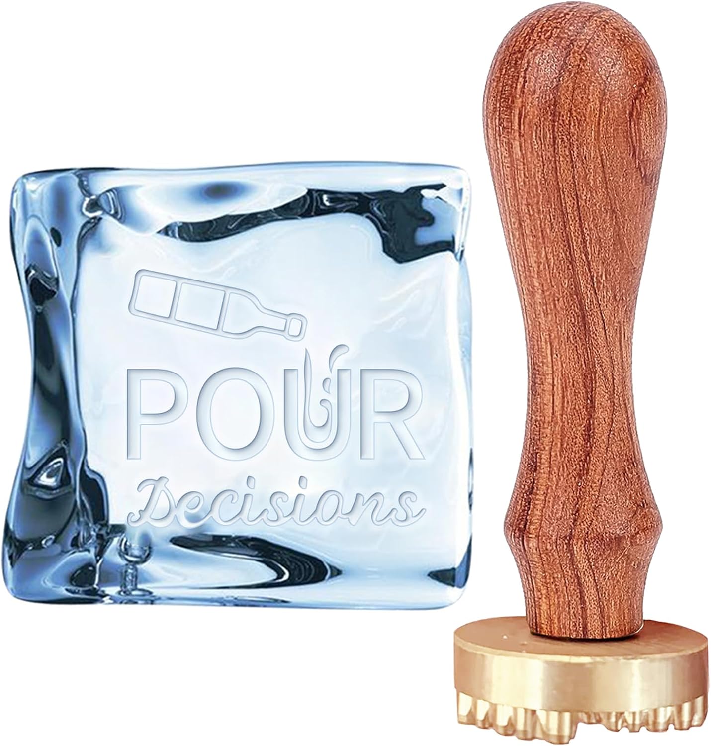 CRASPIRE Pour Decisions Ice Stamp Ice Cube Stamp Ice Branding Stamp with Removable Brass Head & Wood Handle Vintage Ice Stamp for DIY Crafting Cocktail Whiskey Mojito Drinks Bar Making