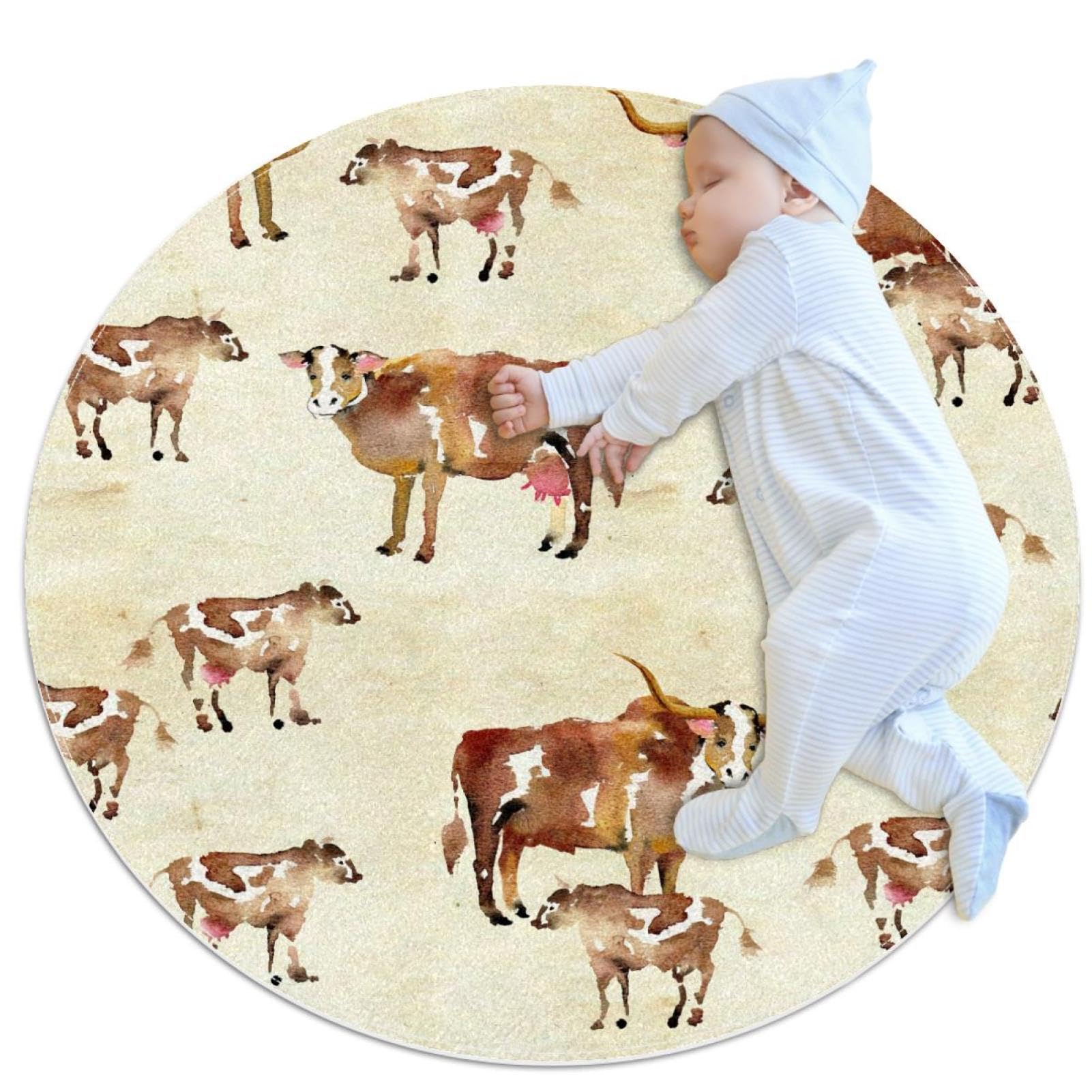 Tapis de salle de bain imprimé vache et bétail des Highlands, rond 1m de diamètre antidérapant