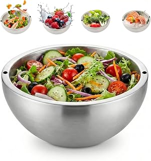 304 Stainless Steel Insulated Salad & Dipping Bowl, Cooling and Heat Preservation, Dual-Layer Temperature Control, Salad Pod for Parties Salsa, Guacamole, Condiments, Sauces, Food & Salads (35oz)