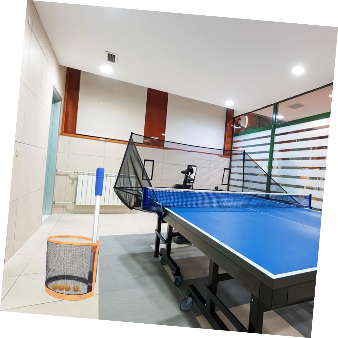 Raccoglitore Palline Ping Pong Regolabile Portatile in Metallo e Nylon | 1 Pezzo, Arancia, per Allenamento Ping Pong, Capienza Pratica e Struttura