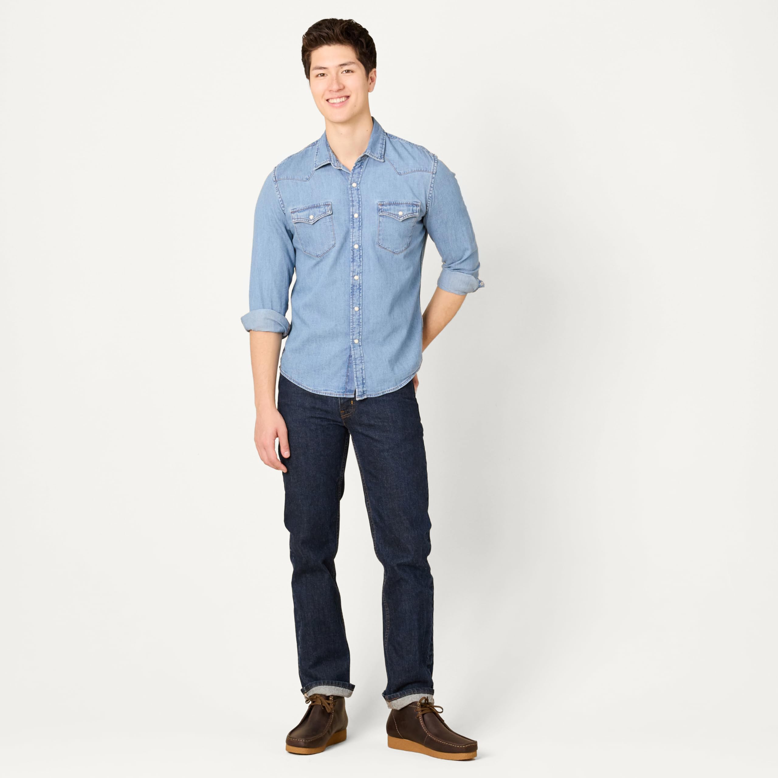 Amazon Essentials Camicia in Denim a Maniche Lunghe Regular Fit Uomo
