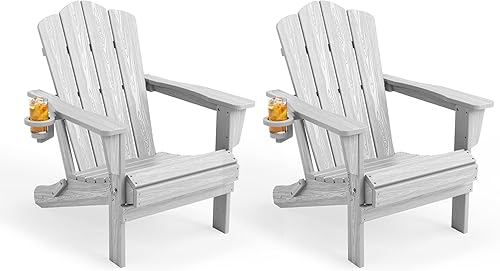 Vista 345 de KINGYES - Silla Adirondack plegable, sillas de patio de polietileno de alta densidad para todo tipo de clima, silla de césped con textura de madera