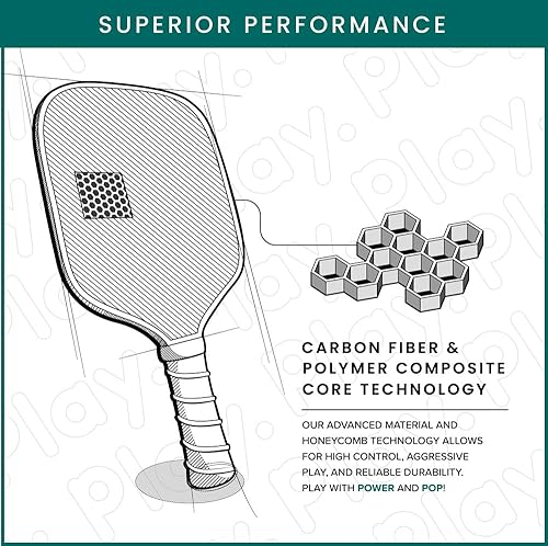 Miniatura 6 de Paleta de pickleball - Raqueta de pickleball aprobada por USAPA Núcleo compuesto de fibra de carbono y polímero de panal Superficie Hyper-Grip con