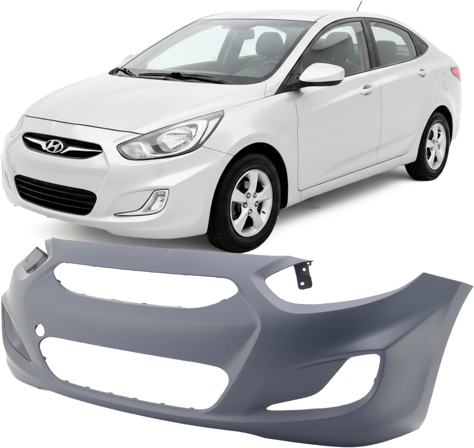 FitParts Compatible with Front Bumper Cover Fascia 2012-2014 Hyundai Accent GL GLS GS L SE Sedan Hatchback. New Primed Without Sensor Holes, With Fog Light Holes. HY1000188 865111R000