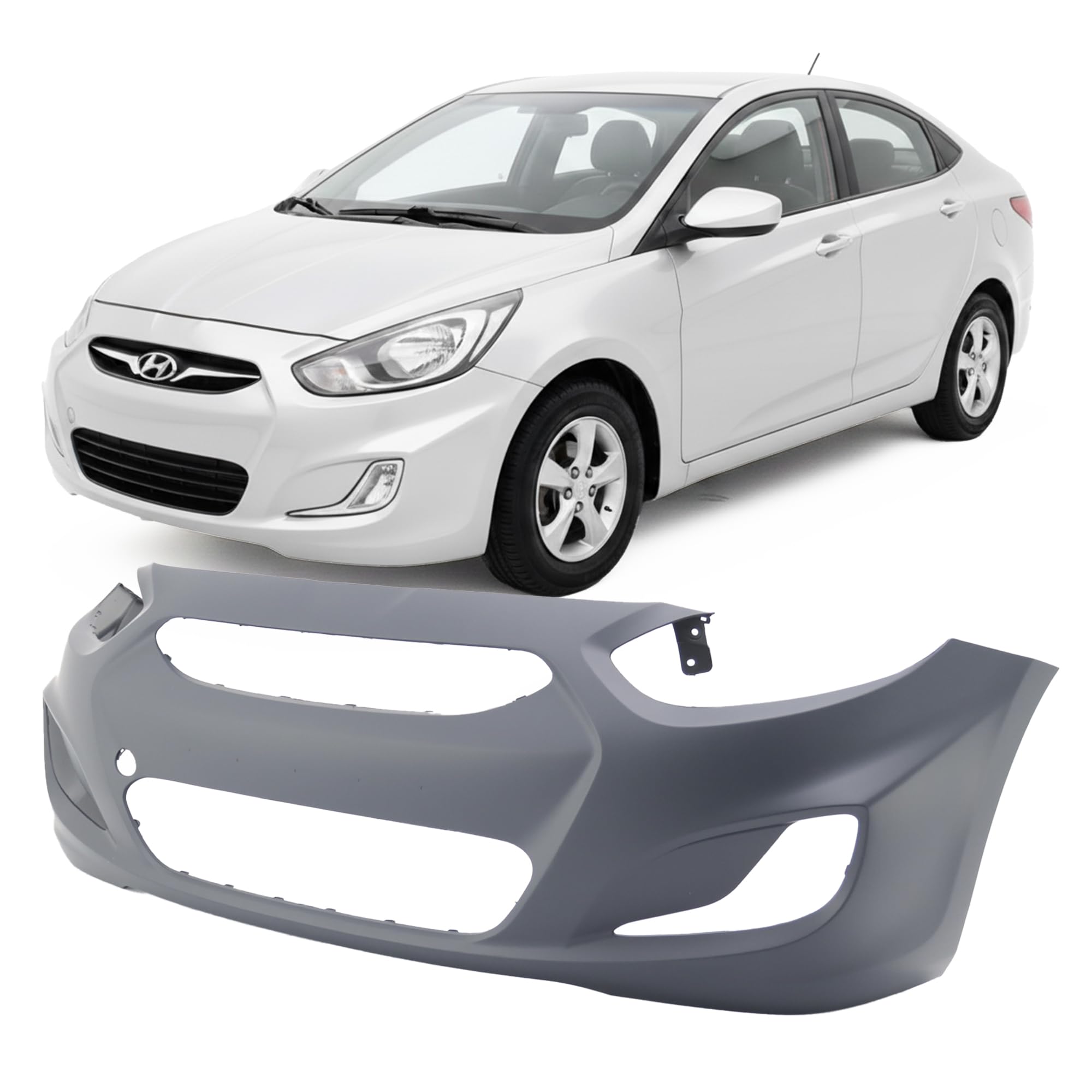 FitParts Compatible with Front Bumper Cover Fascia 2012-2014 Hyundai Accent GL GLS GS L SE Sedan Hatchback. New Primed Without Sensor Holes, With Fog Light Holes. HY1000188 865111R000