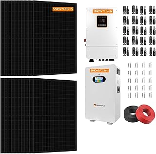 Dawnice 10KW Hybrid Solar Power System Complete Kit 18PCS 550W Solar Panel +1Sets 48V 10KW Split Phase Inverter+ 2Sets-51.2V 206Ah 10kwh Whole House Storage LiFePO4 Lithium Battery