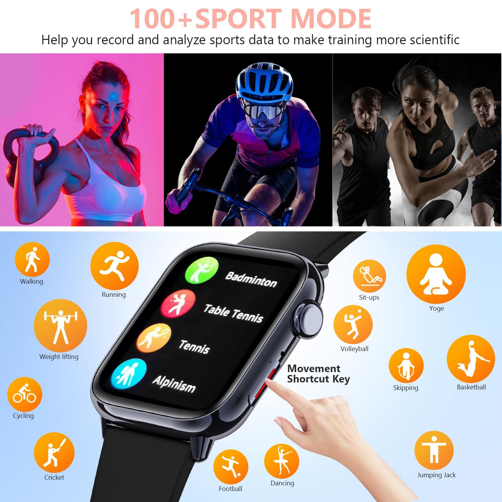 ANCHGPO Smartwatch Uomo Donna,1.83'' smartwatch con whatsapp, Chiamate, Fitness Cardiofrequenzimetro Contapassi Calorie 100+ Sport,Monitor del Sonno Android ios(Nero A (chiamata))