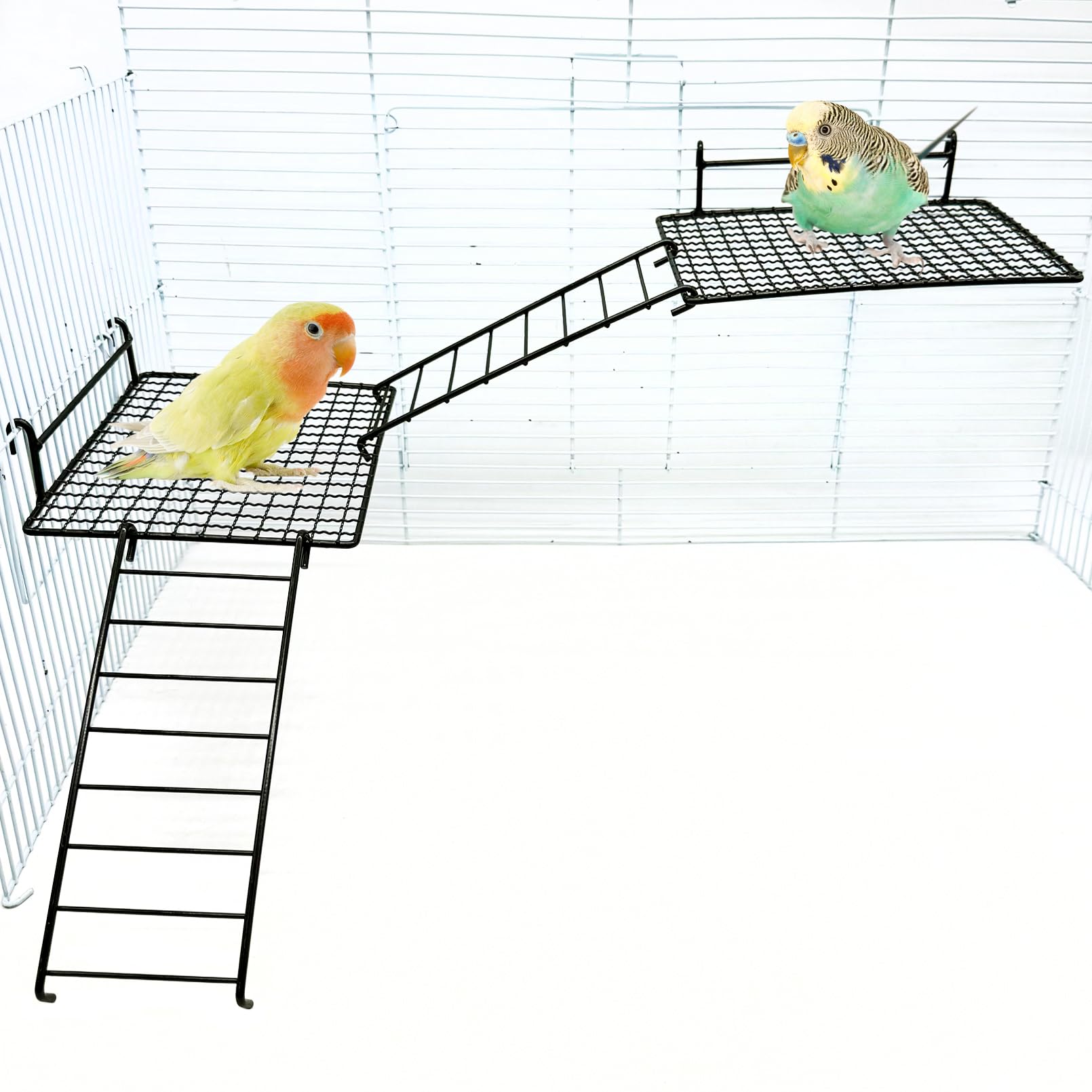 BNOSDM Stainless Steel Grid Platform for Parakeet 4 PCS Bird Perches Platform Parrot Stand with Climbing Ladder Bird Cage Accessories for Small to Large Birds (L) โ image 1