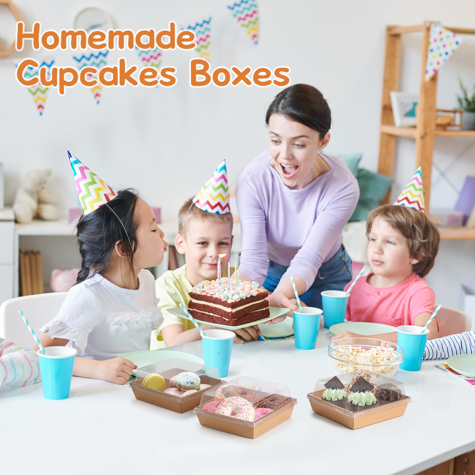 Paquete de 20 cajas de charcutería con tapas transparentes, recipientes cuadrados de papel desechables para alimentos, cajas de panadería para fresas, rebanadas de pasteles, postres, donas, fiestas,