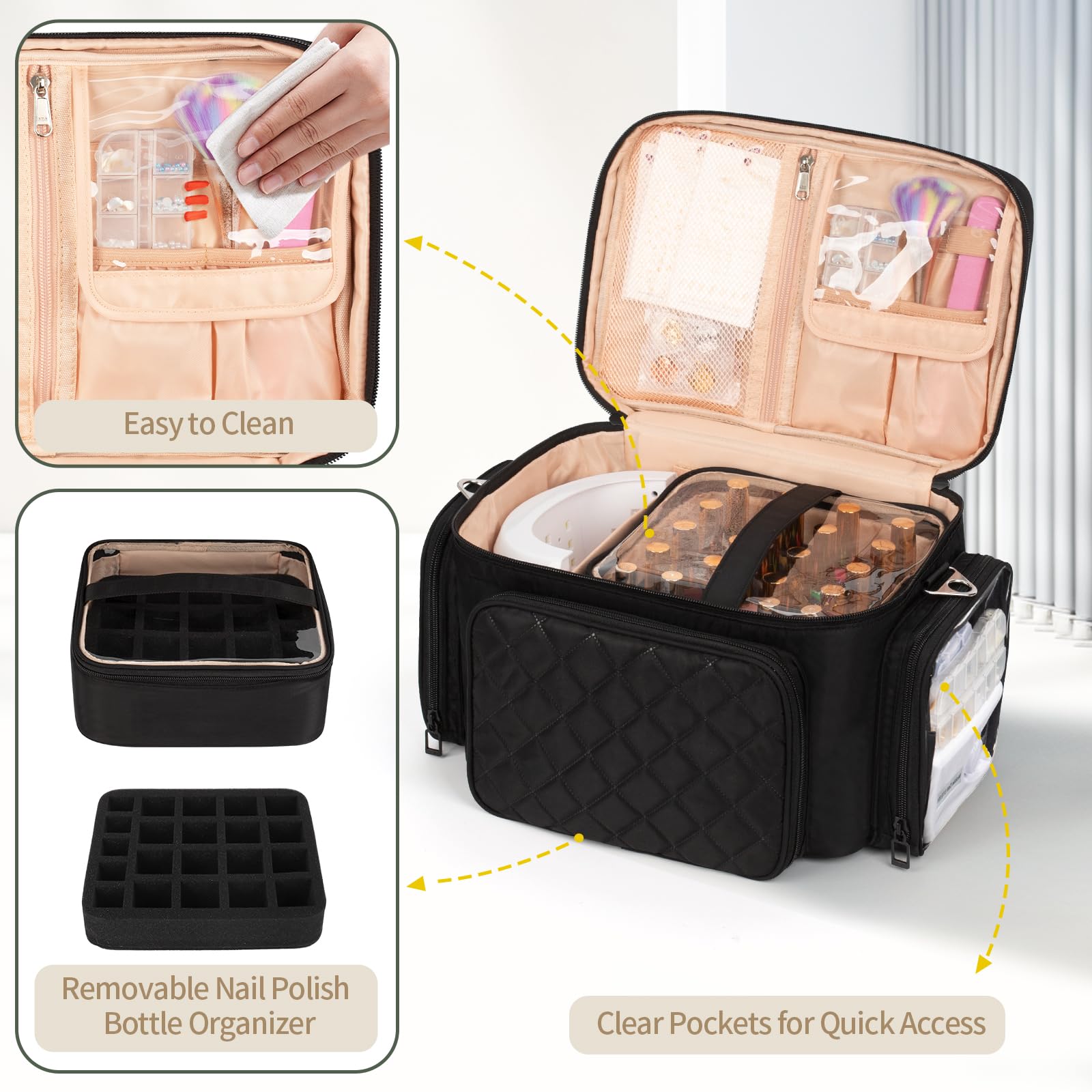 Bagmoly Nail Polish Organizer Case, 42-Slot Portable Storage Bag