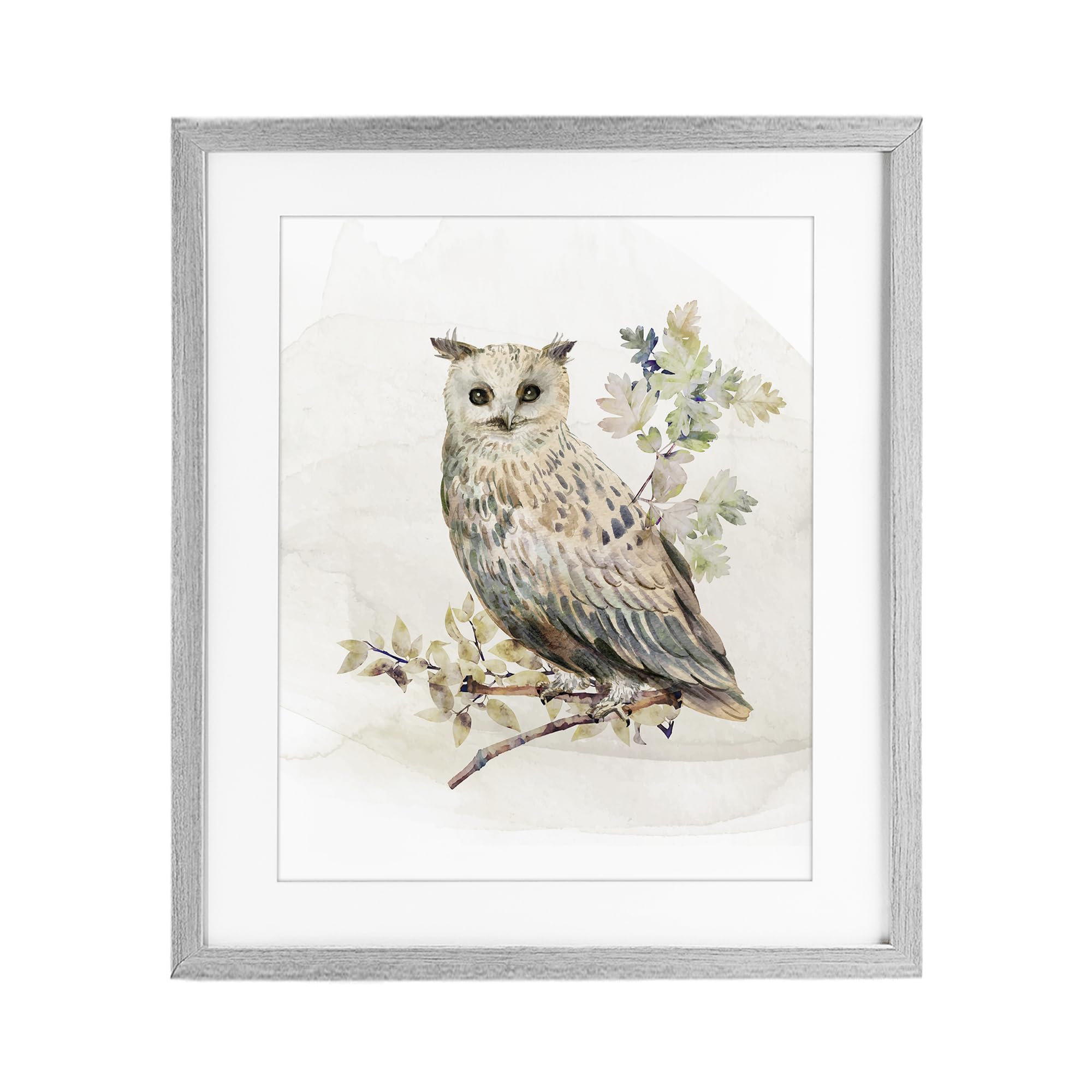 Stupell Industries 'Forest Owl with Foliage', Framed Print Under Glass, Gray, 17 x 21 Inches, Easy to Hang and Sturdy, Made in USA, by CAD Designs