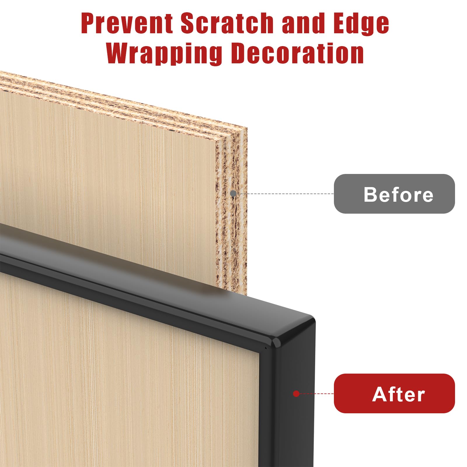 U-Shape Furniture Edge Banding, 16.4ft Self Adhesive TPE Flexible Baby Safety Edge Protector, DIY Furniture Edge Trim for Table Cabinet Furniture Restoration 20mm Black