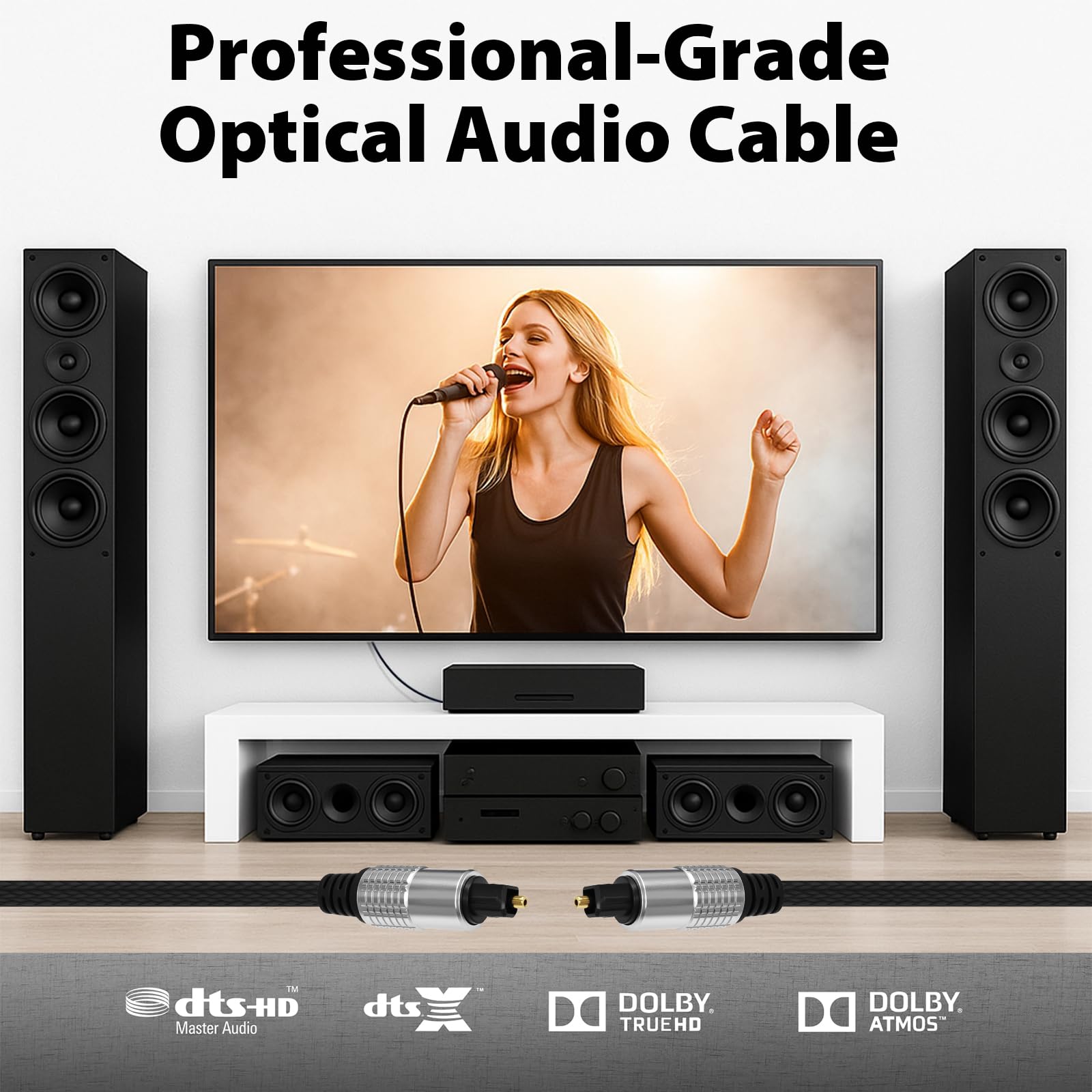 Cyberguys! Cavo audio ottico digitale con connettori Toslink, cavi audio digitali intrecciati per Soundbar, TV, ricevitore, altoparlante, Xbox, PS5, Blu-Ray, placcato oro, 4,6 m