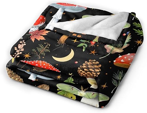 Miniatura 2 de Manta de franela de vellón de hongos, manta de felpa ligera y acogedora para dormitorio, sala de estar, sofá o sillón, 80 x 60 pulgadas